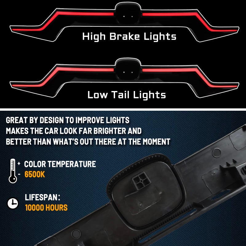 GEEGEETOP Smoked Trunk Lid Third Brake Light Bar Assembly Sequential Flash Signal Tail Brake Lamp Compatible with 2018-2020 Honda Accord 10th Plug and play (smoked) - Image 3
