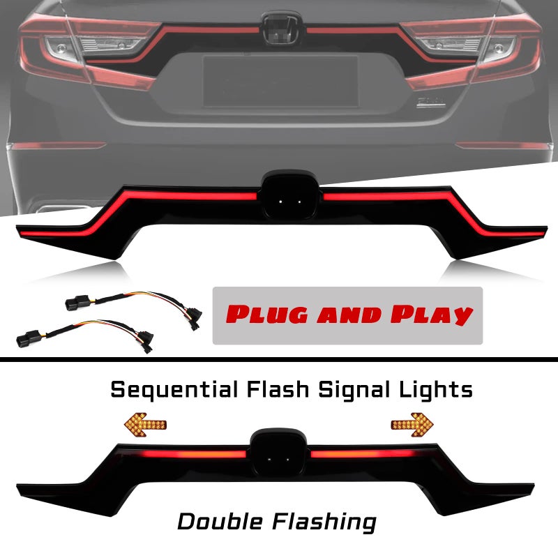 GEEGEETOP Smoked Trunk Lid Third Brake Light Bar Assembly Sequential Flash Signal Tail Brake Lamp Compatible with 2018-2020 Honda Accord 10th Plug and play (smoked) - Image 2