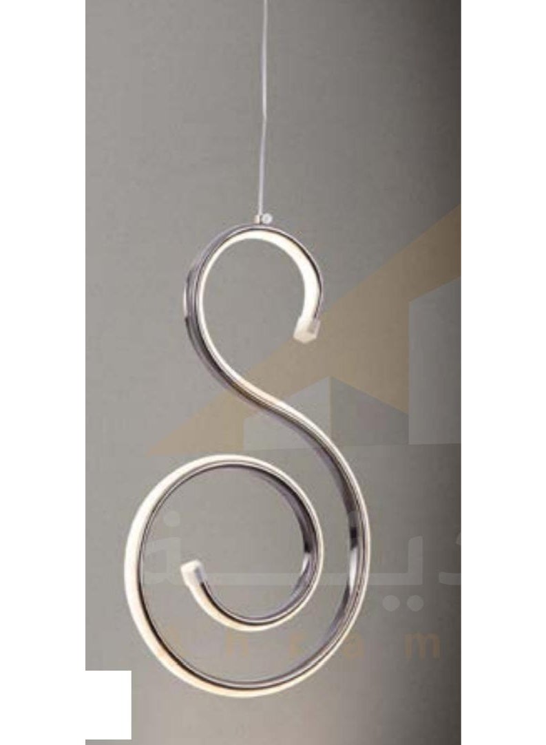 Single LED pendant chandelier - black, S-shaped, 120cm cord length
