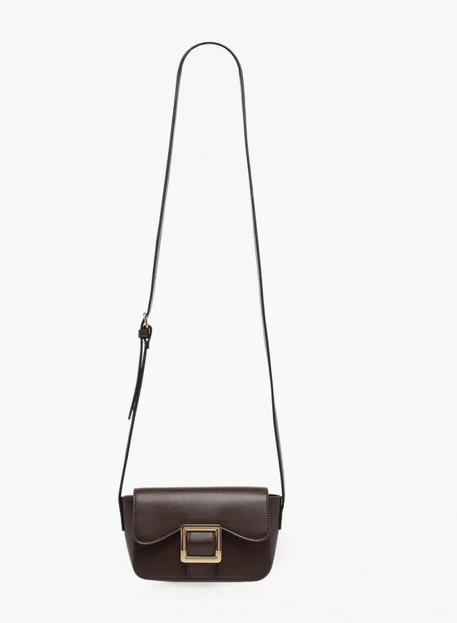 Splash FAV Brown Buckle Accent Crossbody Bag with Magnetic Button Closure for Women | Best Price UAE