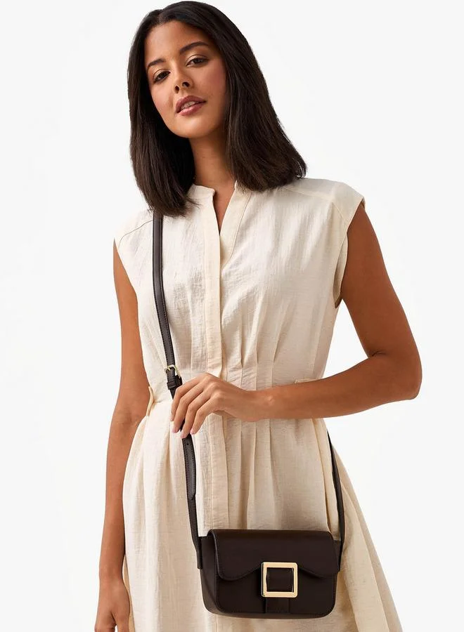 Splash FAV Brown Buckle Accent Crossbody Bag with Magnetic Button Closure for Women | Best Price UAE