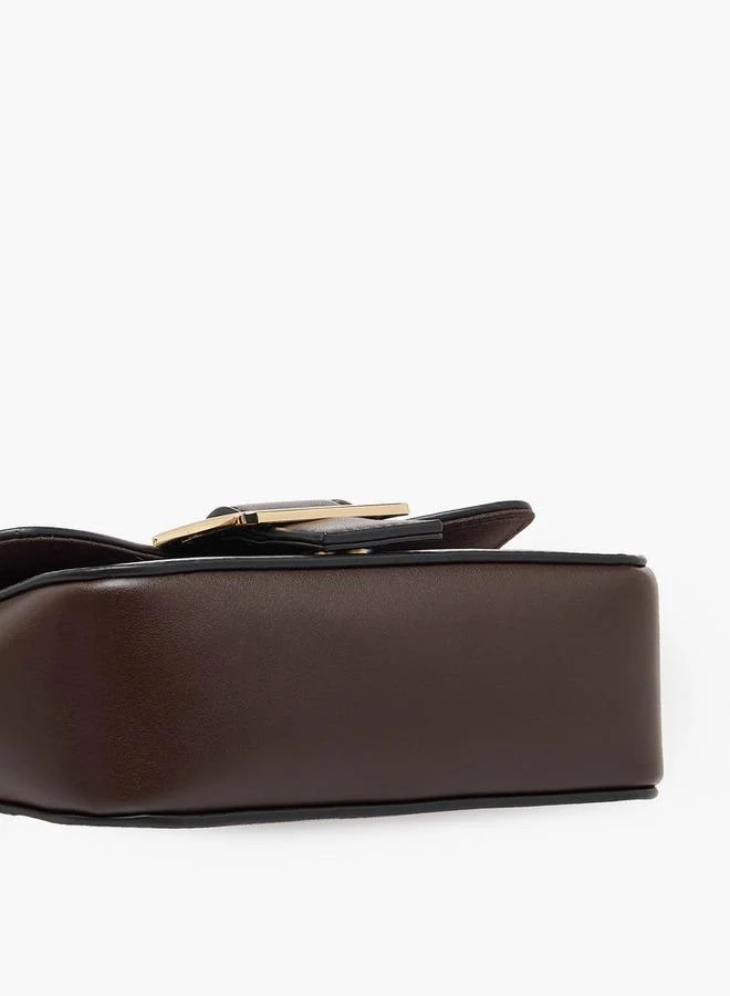 Splash FAV Brown Buckle Accent Crossbody Bag with Magnetic Button Closure for Women | Best Price UAE