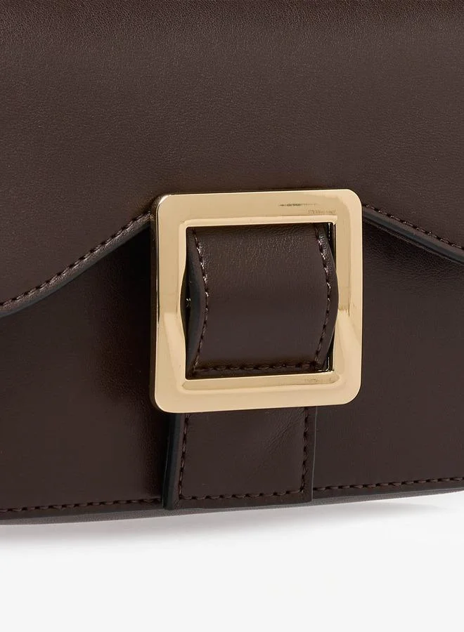 Splash FAV Brown Buckle Accent Crossbody Bag with Magnetic Button Closure for Women | Best Price UAE