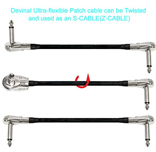 Devinal Guitar Patch Cable 12 inch, Instrument Effects Adapter Set 3 Pack, Pedal Boards Cord 1 feet kit, 1/4 Mono Right Angle Pancake Type Connectors, Ts Low-Profile Plug - Image 2