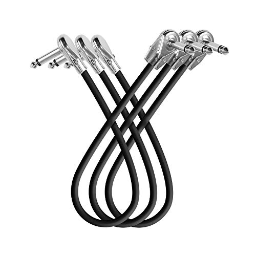 Devinal Guitar Patch Cable 12 inch, Instrument Effects Adapter Set 3 Pack, Pedal Boards Cord 1 feet kit, 1/4 Mono Right Angle Pancake Type Connectors, Ts Low-Profile Plug - Image 1