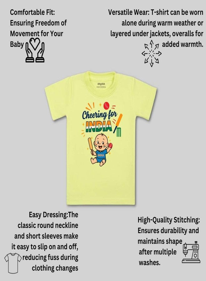 ARVESA Cheering for India TS-1917 Cricket Baby Tshirt for Kids Boys & Girls Half Sleeves Round Neck Clothes Tshirt for Kids Boys 1 Months to 6 Years Dress Yellow - Image 3