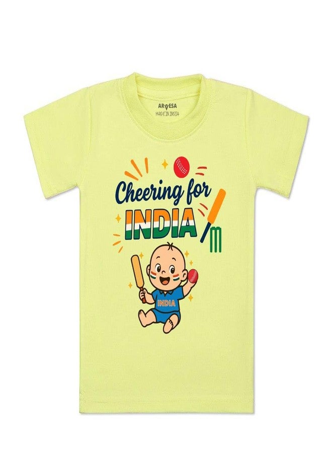 ARVESA Cheering for India TS-1917 Cricket Baby Tshirt for Kids Boys & Girls Half Sleeves Round Neck Clothes Tshirt for Kids Boys 1 Months to 6 Years Dress Yellow - Image 1