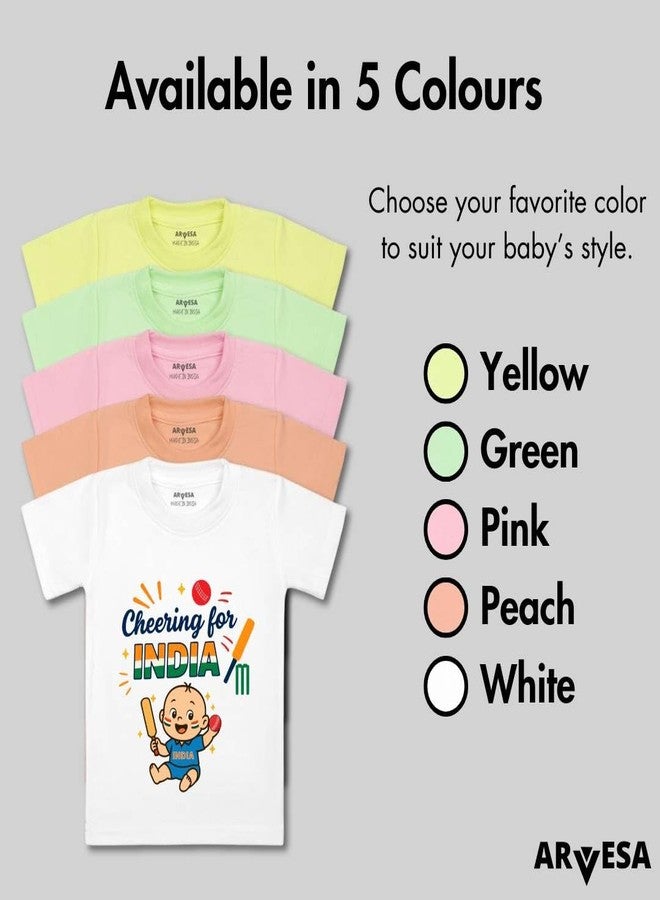 ARVESA Cheering for India TS-1917 Cricket Baby Tshirt for Kids Boys & Girls Half Sleeves Round Neck Clothes Tshirt for Kids Boys 1 Months to 6 Years Dress Yellow - Image 4