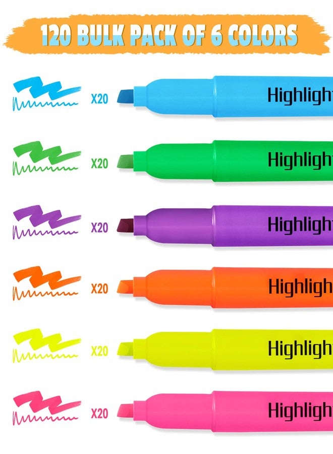 Aigybobo 120 Pack Highlighters in 6 Assorted Colors, Chisel Tip Dry-Quickly Highlighters Bulk, No Bleed Highlighter Markers for Kids Adults, Classroom Teachers Must Haves, School Office Supplies - Image 2