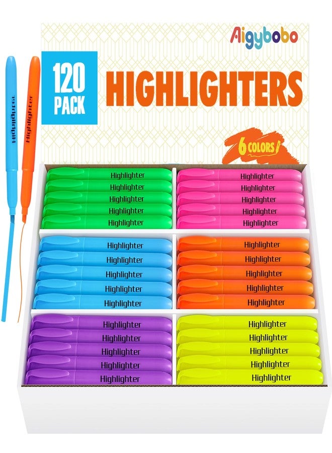 Aigybobo 120 Pack Highlighters in 6 Assorted Colors, Chisel Tip Dry-Quickly Highlighters Bulk, No Bleed Highlighter Markers for Kids Adults, Classroom Teachers Must Haves, School Office Supplies - Image 1