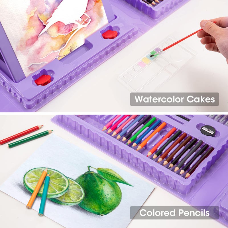 VigorFun Art Supplies, 240-Piece Drawing Art Kit, Gifts for Girls Boys Teens, Art Set Crafts Case with Double Sided Trifold Easel, Includes Sketch Pads, Oil Pastels, Crayons, Colored Pencils (Purple) - Image 5