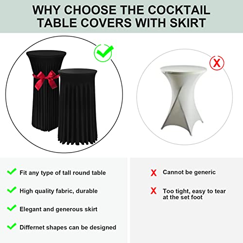 BDDC Cocktail Table Covers - 2 Pack 24"x 43" Black Cocktail Table Tablecloth with Natural Wavy Round Skirt for Bar Wedding Party Banquet - Image 4