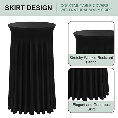 BDDC Cocktail Table Covers - 2 Pack 24"x 43" Black Cocktail Table Tablecloth with Natural Wavy Round Skirt for Bar Wedding Party Banquet - Image 2