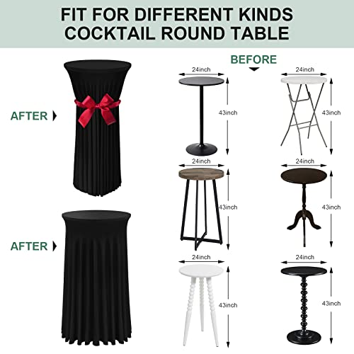 BDDC Cocktail Table Covers - 2 Pack 24"x 43" Black Cocktail Table Tablecloth with Natural Wavy Round Skirt for Bar Wedding Party Banquet - Image 3