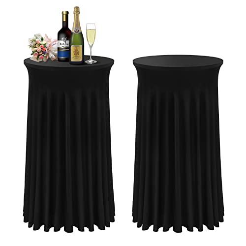 BDDC Cocktail Table Covers - 2 Pack 24"x 43" Black Cocktail Table Tablecloth with Natural Wavy Round Skirt for Bar Wedding Party Banquet - Image 1