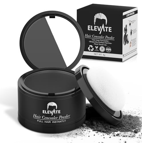 ELEVATE Hair Line Powder Instantly Conceal Hair Loss for Thinning Areas Shadow Makeup Root Cover Touch Up with Puff Touch Instant Gray Coverage for Men and Women Black - Image 2