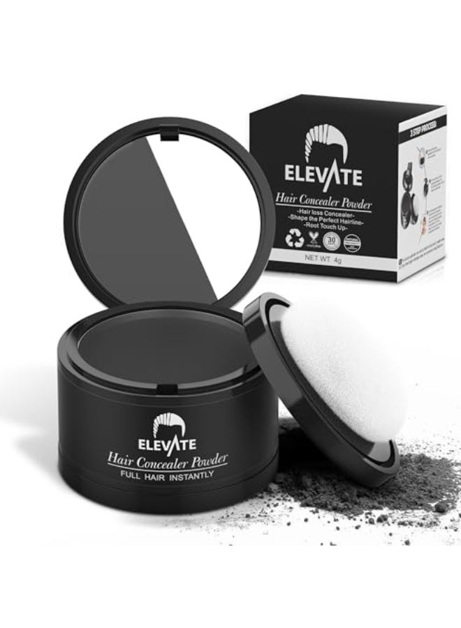 ELEVATE Hair Line Powder Instantly Conceal Hair Loss for Thinning Areas Shadow Makeup Root Cover Touch Up with Puff Touch Instant Gray Coverage for Men and Women Black - Image 1