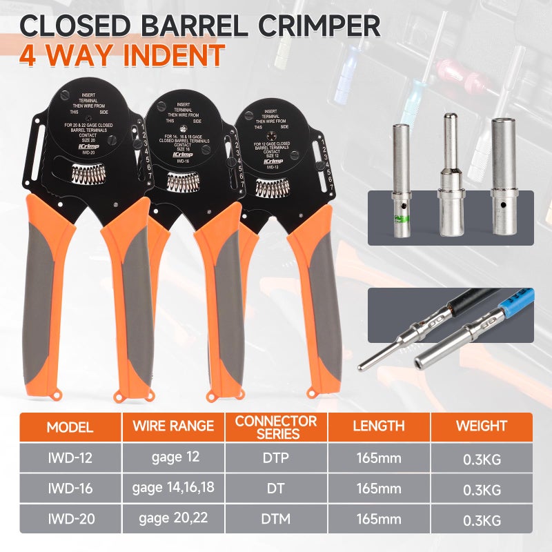 IWISS iCrimp Closed Barrel Crimp Tool, Weather Pack Crimpers, Deutsh Connector Kit for Deutsh DT Connectors and Stamped Contacts, Removal Tool Set- 12-pcs included - Image 2