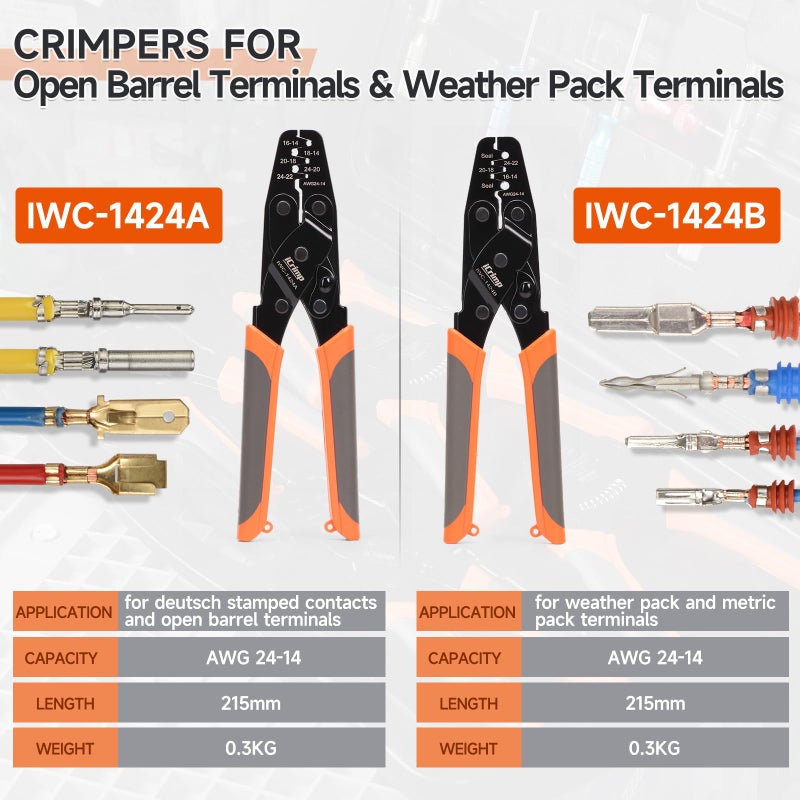 IWISS iCrimp Closed Barrel Crimp Tool, Weather Pack Crimpers, Deutsh Connector Kit for Deutsh DT Connectors and Stamped Contacts, Removal Tool Set- 12-pcs included - Image 3