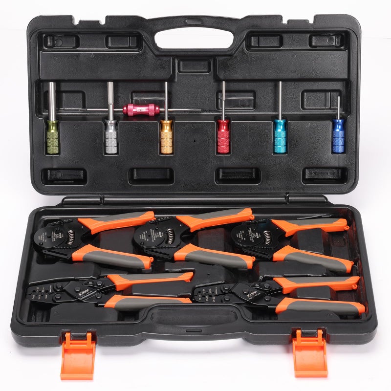 IWISS iCrimp Closed Barrel Crimp Tool, Weather Pack Crimpers, Deutsh Connector Kit for Deutsh DT Connectors and Stamped Contacts, Removal Tool Set- 12-pcs included - Image 1