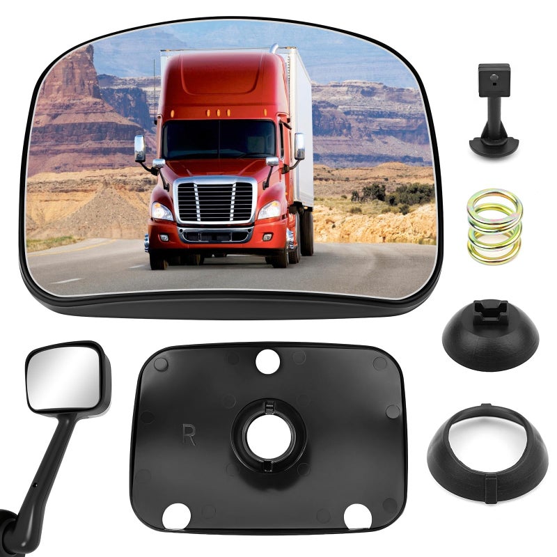 TOP-MAX Hood Mirror Glass Passenger Side Compatible with 2008-2017 Freightliner Cascadia, Semi Trucks Hood Mirror Assembly, Wide Angle Convex Glass with Backing Plate - Image 1
