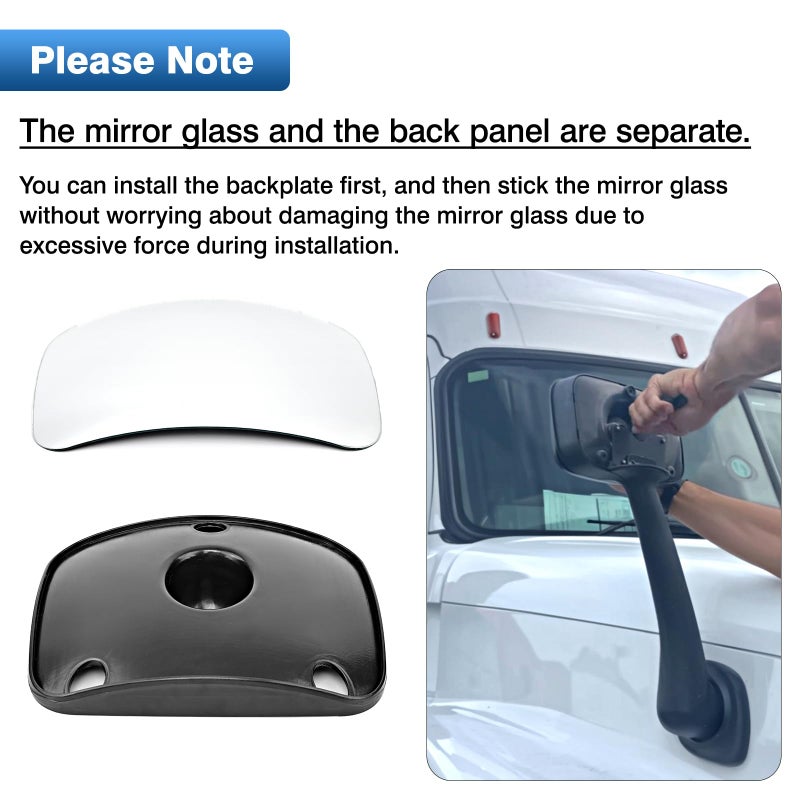 TOP-MAX Hood Mirror Glass Passenger Side Compatible with 2008-2017 Freightliner Cascadia, Semi Trucks Hood Mirror Assembly, Wide Angle Convex Glass with Backing Plate - Image 3