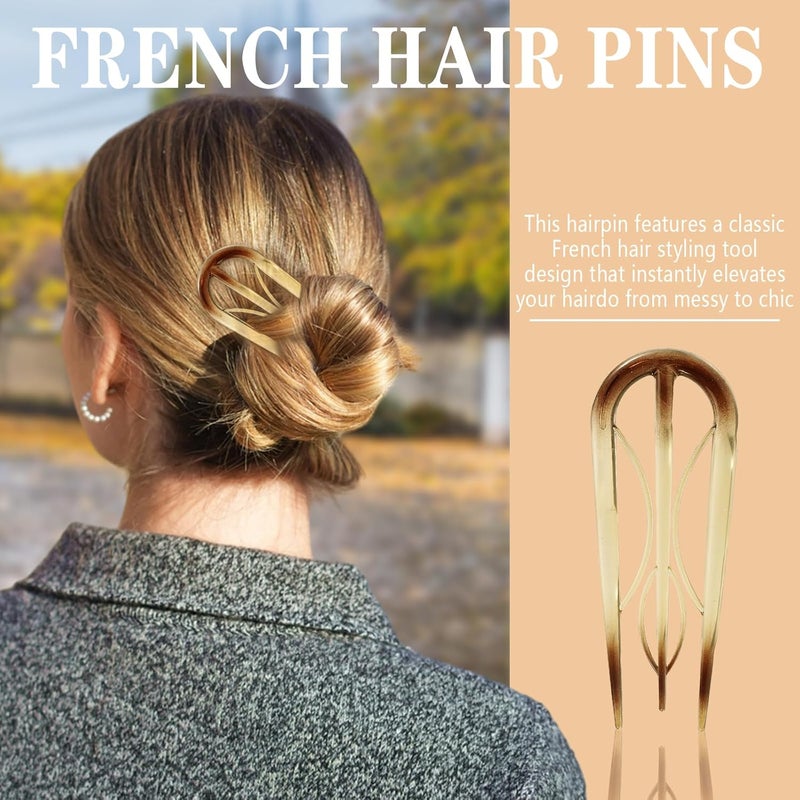 Tiefebene 6PCS French Hair Pins, U Shaped Hair Pins for Girls Women, Large Hair Styling Pins for Thin Thick Hair, Unique 3 Internal Teeth Hair Sticks, Hair Bun Chignon Hairstyle Accessories - Image 2