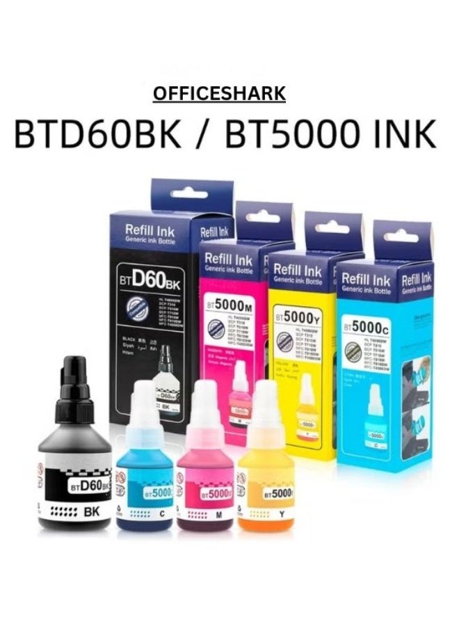 OFFICE SHARK BTD60 BT5000 Ink for Brother Pack of 4 Black Cyan Magenta Yellow for DCP - T300 T510W T710W MFC - T810W T910DW HL - T4000DW DCP - T310W T510W T710W MFC - T810W T910DW T4500DW DCP-T300 - Image 1