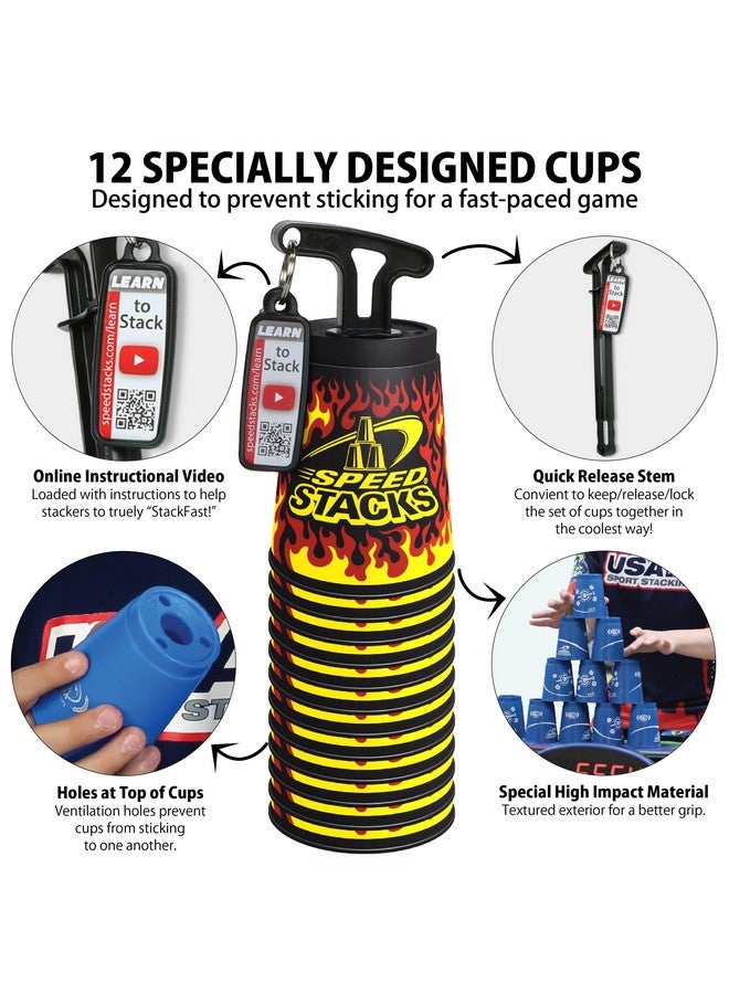 SPEED STACKS ; Sport Stacking Competitor Black Flame 12 Cups Holding Stem With Gx Timer And Mat ; Wssa Approved - Image 5