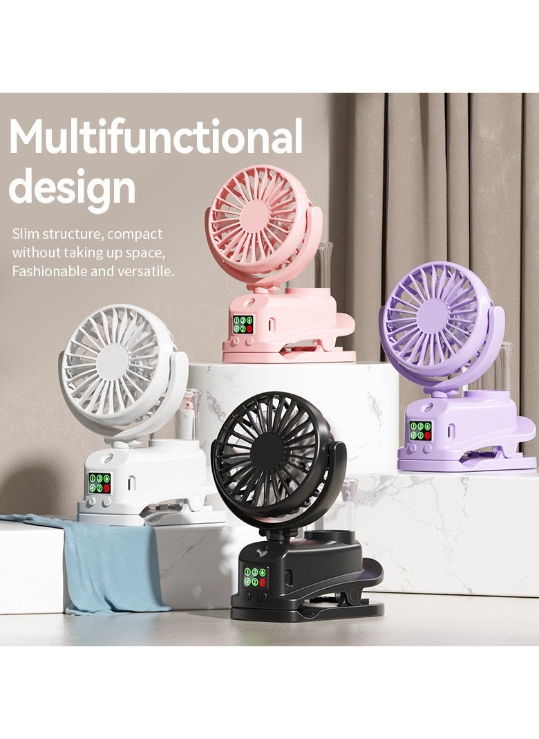 RUKYU - Portable Clip-On Handheld Fan with Mist Spray, 4-Speed Adjustable, Low Noise, LED Display, USB Rechargeable 18650 Lithium Battery, 1200mAh, for Office, Outdoor, Desk Use（Black） - Image 1
