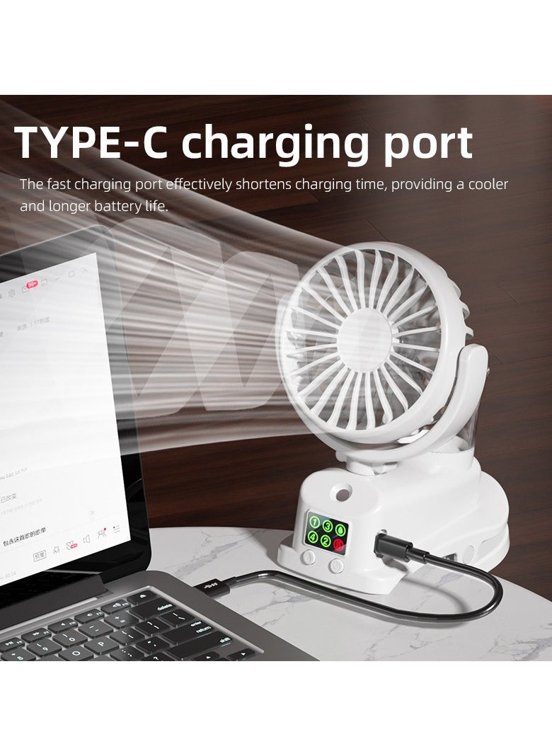 RUKYU - Portable Clip-On Handheld Fan with Mist Spray, 4-Speed Adjustable, Low Noise, LED Display, USB Rechargeable 18650 Lithium Battery, 1200mAh, for Office, Outdoor, Desk Use（Black） - Image 1