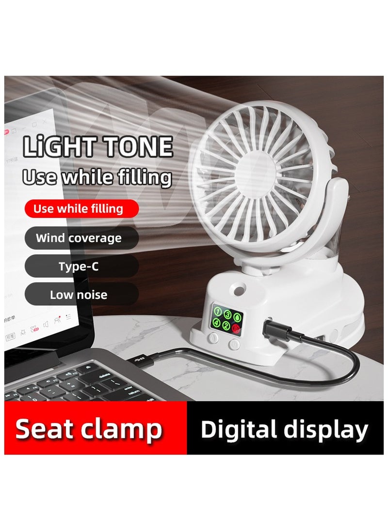 RUKYU - Portable Clip-On Handheld Fan with Mist Spray, 4-Speed Adjustable, Low Noise, LED Display, USB Rechargeable 18650 Lithium Battery, 1200mAh, for Office, Outdoor, Desk Use（Black） - Image 1