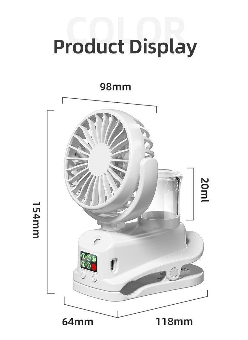 RUKYU - Portable Clip-On Handheld Fan with Mist Spray, 4-Speed Adjustable, Low Noise, LED Display, USB Rechargeable 18650 Lithium Battery, 1200mAh, for Office, Outdoor, Desk Use（Black） - Image 1