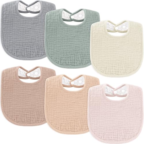 Susurration Muslin Baby Bibs 6 Pack Bandana Drool Bibs,Soft Square Adjustable Baby Drooling Bibs for Unisex Girls & Boys (Multicolor) - Image 1