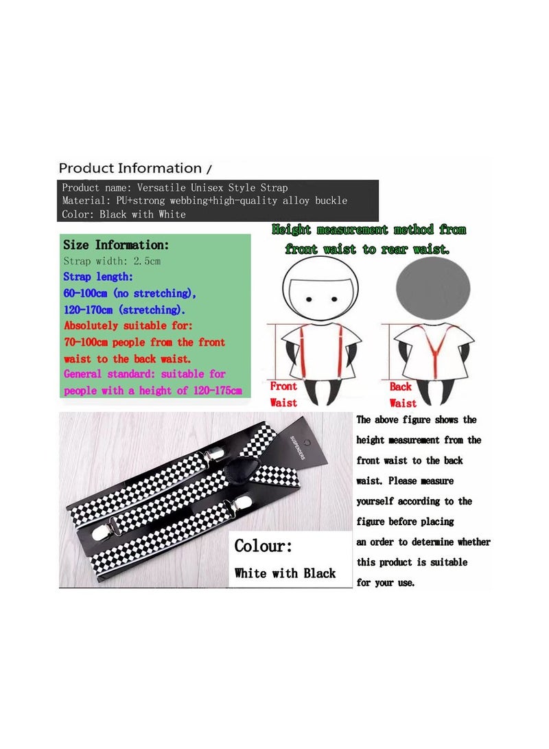 1-Piece 2.5CM Width Adjustable Elastic Y Style Suspenders,Unisex Braces for Men and Women With Strong Metal Clips,Colour Black and White - Image 2