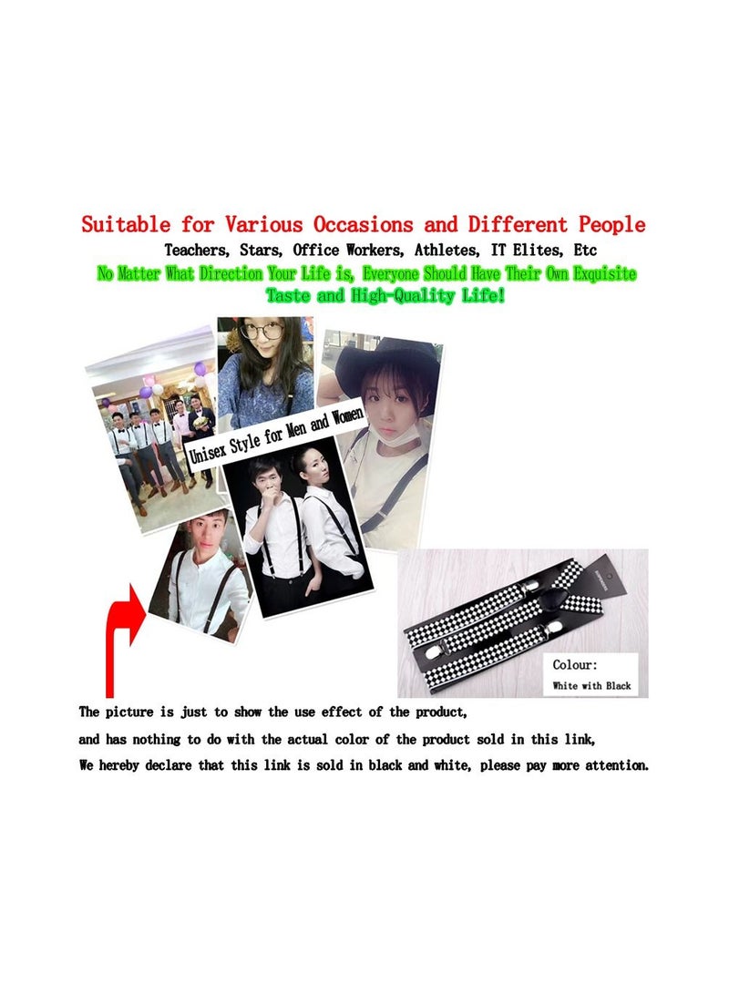 1-Piece 2.5CM Width Adjustable Elastic Y Style Suspenders,Unisex Braces for Men and Women With Strong Metal Clips,Colour Black and White - Image 3