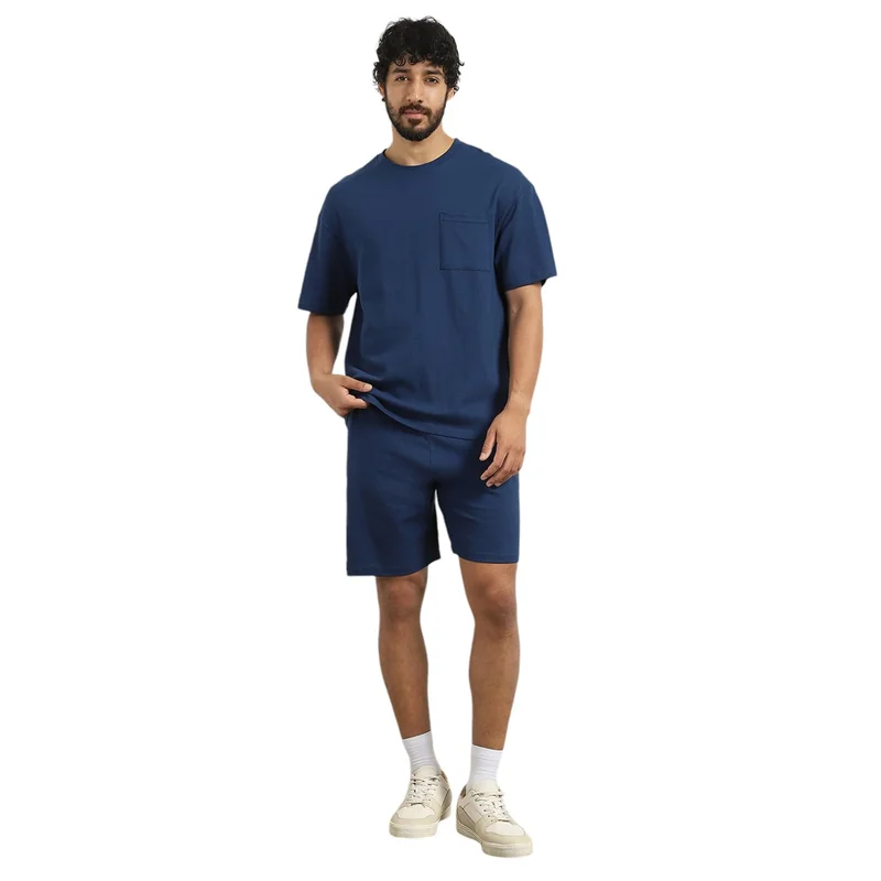 نوبيرو Navy Cotton Blend Co-ord Set for Men