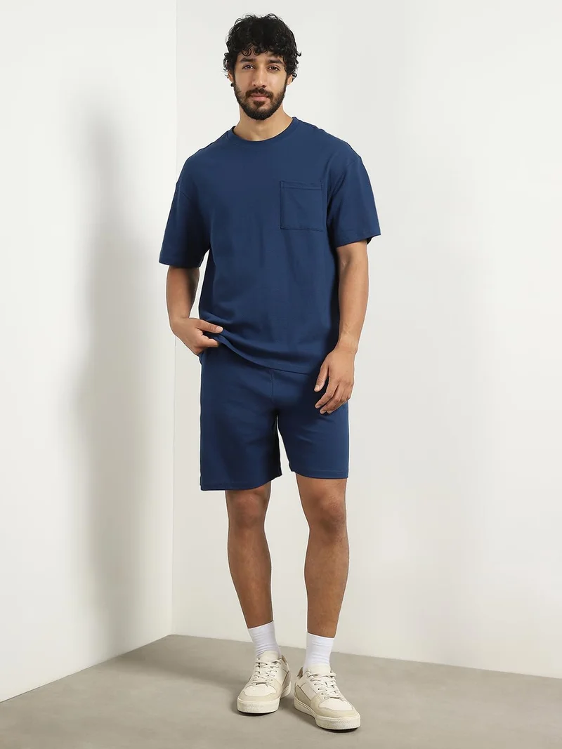 نوبيرو Navy Cotton Blend Co-ord Set for Men