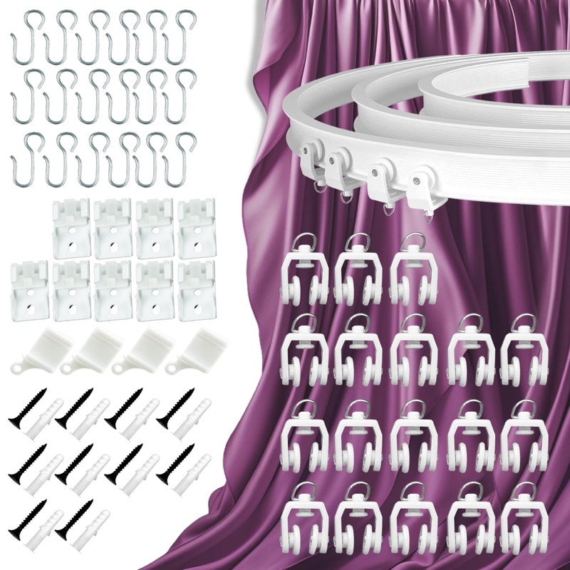 UrbanRed Flexible Ceiling Curtain Track Room Divider Curtain Rod Wall Divider curtain Ceiling Mount RV Rail Shower Corner Long Curved Hospital Privacy System White Accessory Kit