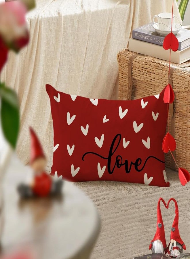 RABUSOFA Valentines Pillow Covers 12x20 inch Valentine's Day Decorations Red Heart Decorative Lumbar Throw Pillows for Bedroom Sofa Couch Holiday Wedding Festivals Home Decor - Image 3