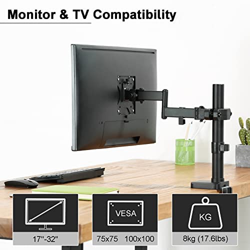 PUTORSEN Universal VESA Pole Mount, Full Motion TV Pole Mount Fits 17 to 32 inch Screens, with Removable 75mm and 100mm VESA Plate, Vesa Mount Arm Holds up to 8kg/17.6lbs, Black - Image 2