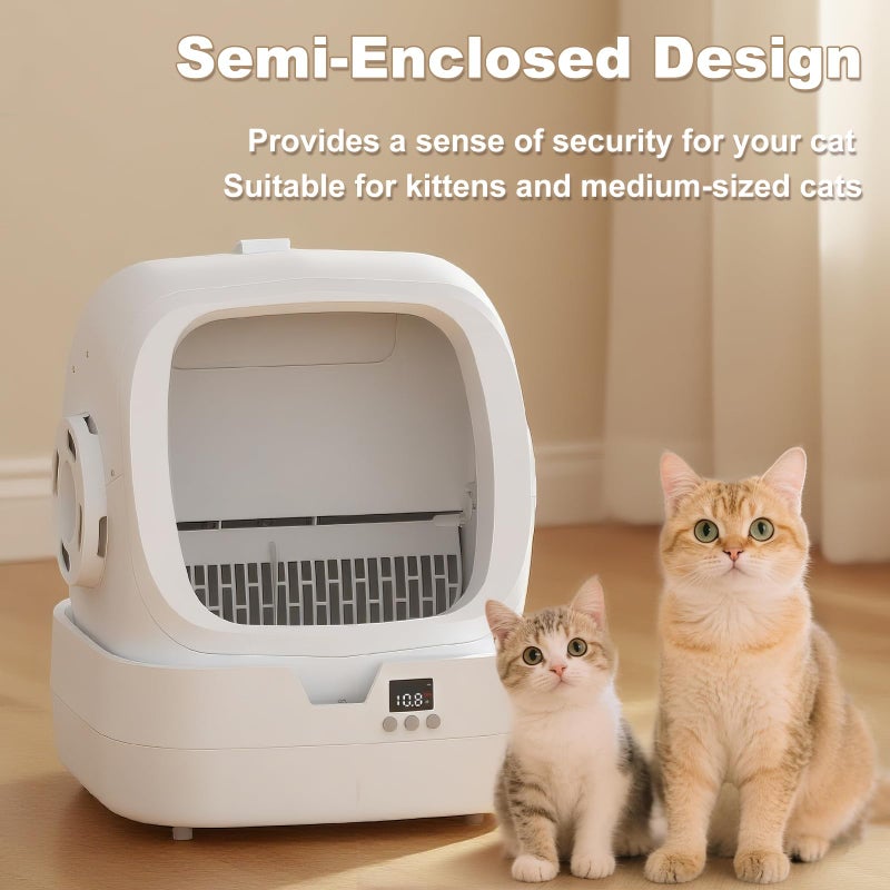 Mintakawa Automatic Cat Litter Box Self Cleaning - APP Control and Weight Monitoring - Ultra-Quiet, Suitable for Medium Cats and Kittens, Safe Anti-Pinch Litter Box (Assembly Required) - White - Image 2