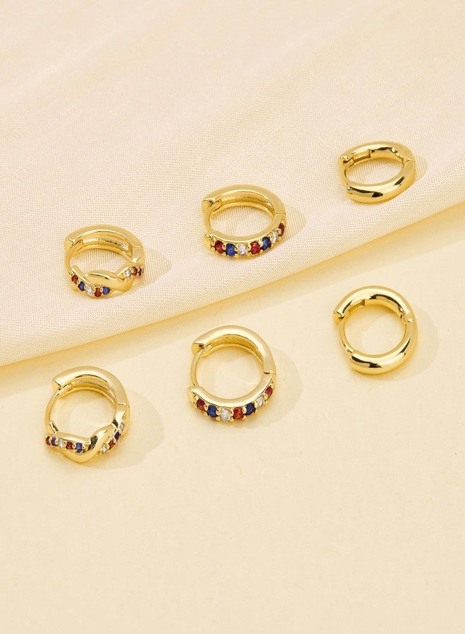 Inerney Gold Huggie Hoop Earrings Set for Women, Dainty Small Sterling Silver Earring for Multiple Piercing Hypoallergenic Jewelry, Trendy Twisted CZ Cartilage Earings for Women's Mother Gifts 3Pairs - Image 5