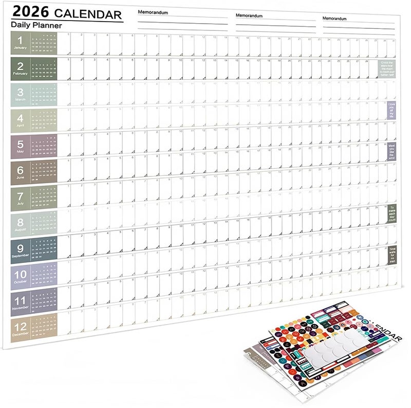 2026 Wall Calendar Planner, Poster Calendar 2026 Planner, 365-Day Schedule, Wall-Mounted Year-Round Planner Calendar with Grid Day Boundaries for Home, Office, School Projects - Image 1