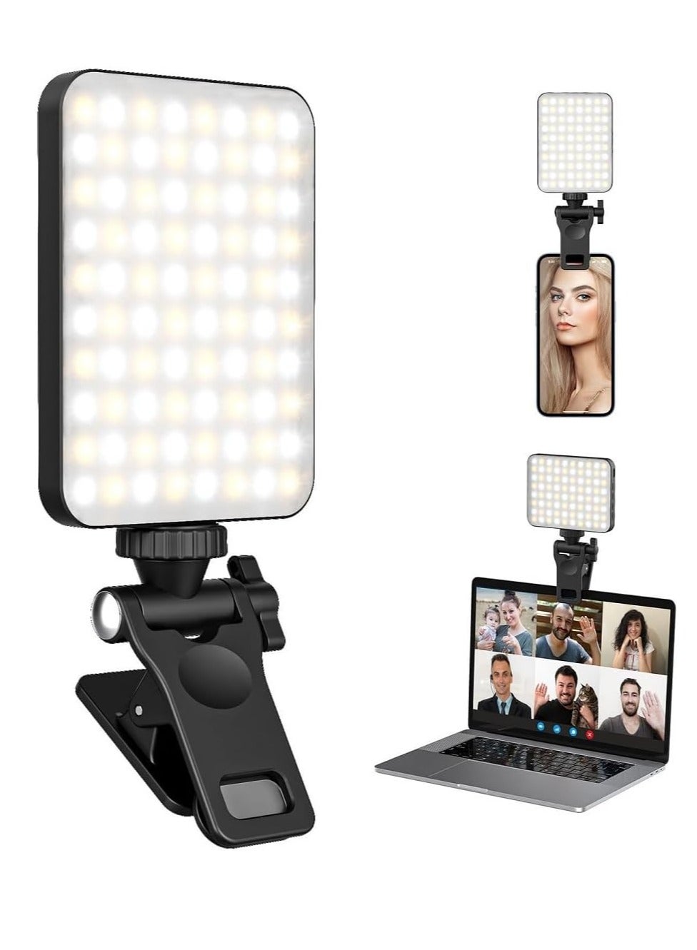 RATSAW 80 LED High Power Rechargeable Clip Fill Video Light Adjustable Multiple Lighting Modes for Phone iPhone and Android and iPad and Laptop and Camera for Video Conference and Vlog and Makeup and Selfie