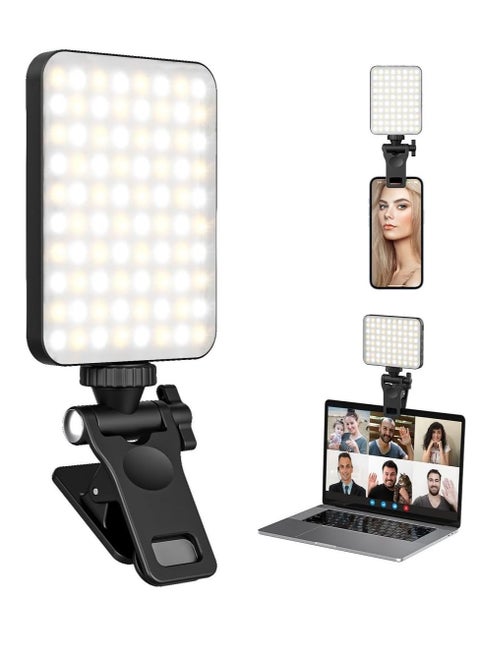 80 LED High Power Rechargeable Clip Fill Video Light Adjustable Multiple Lighting Modes for Phone iPhone and Android and iPad and Laptop and Camera for Video Conference and Vlog and Makeup and Selfie