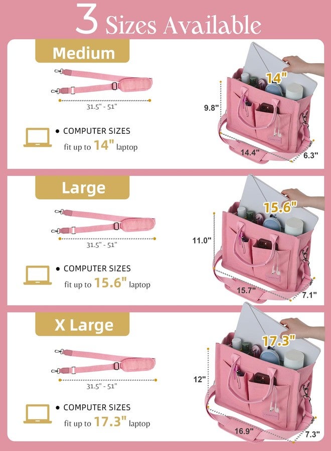 FIORETTO Canvas Tote Bag for Women with Zipper Closure & Individual Compartments for Work College, Crossbody Laptop Tote Purse Handbag with Detachable Strap & Bottom Support for Teacher & Nurse Pink - Image 4