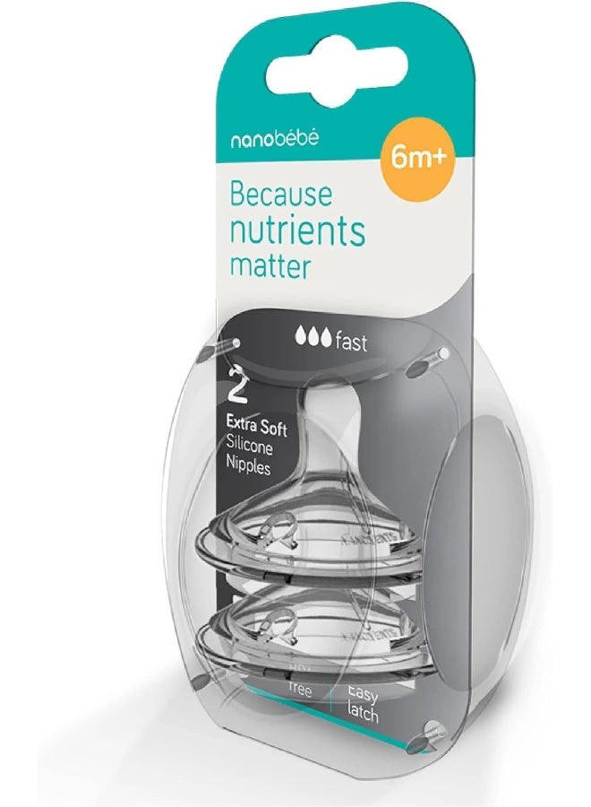 NANOBÉBÉ Nanobebe Silicone Nipples Triple Vented Twin-Pack - Fast Flow - Image 3