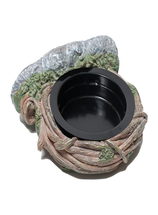 Repticircle Reptile Feeding Ledge with 2 Cups, Hollow Vine Food Dish & Water Bowl for Bearded Dragon, Gecko, Lizard & Snake - Reptile Tank Accessories for Terrariums - Image 1