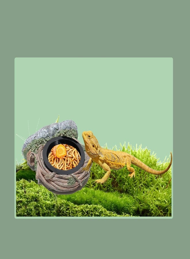Repticircle Reptile Feeding Ledge with 2 Cups, Hollow Vine Food Dish & Water Bowl for Bearded Dragon, Gecko, Lizard & Snake - Reptile Tank Accessories for Terrariums - Image 4